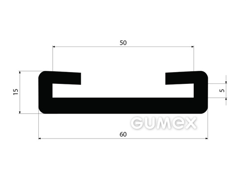 Gumový profil tvaru "C", 60x15mm, na hrúbku plechu 5mm, na šírku plechu 50mm, 70°ShA, EPDM, -40°C/+100°C, čierny